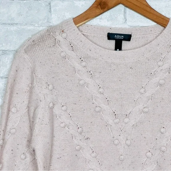 AQUA Cashmere Popcorn Cable Cashmere Sweater Size Medium Heathered Pastel Pink - Picture 3 of 9